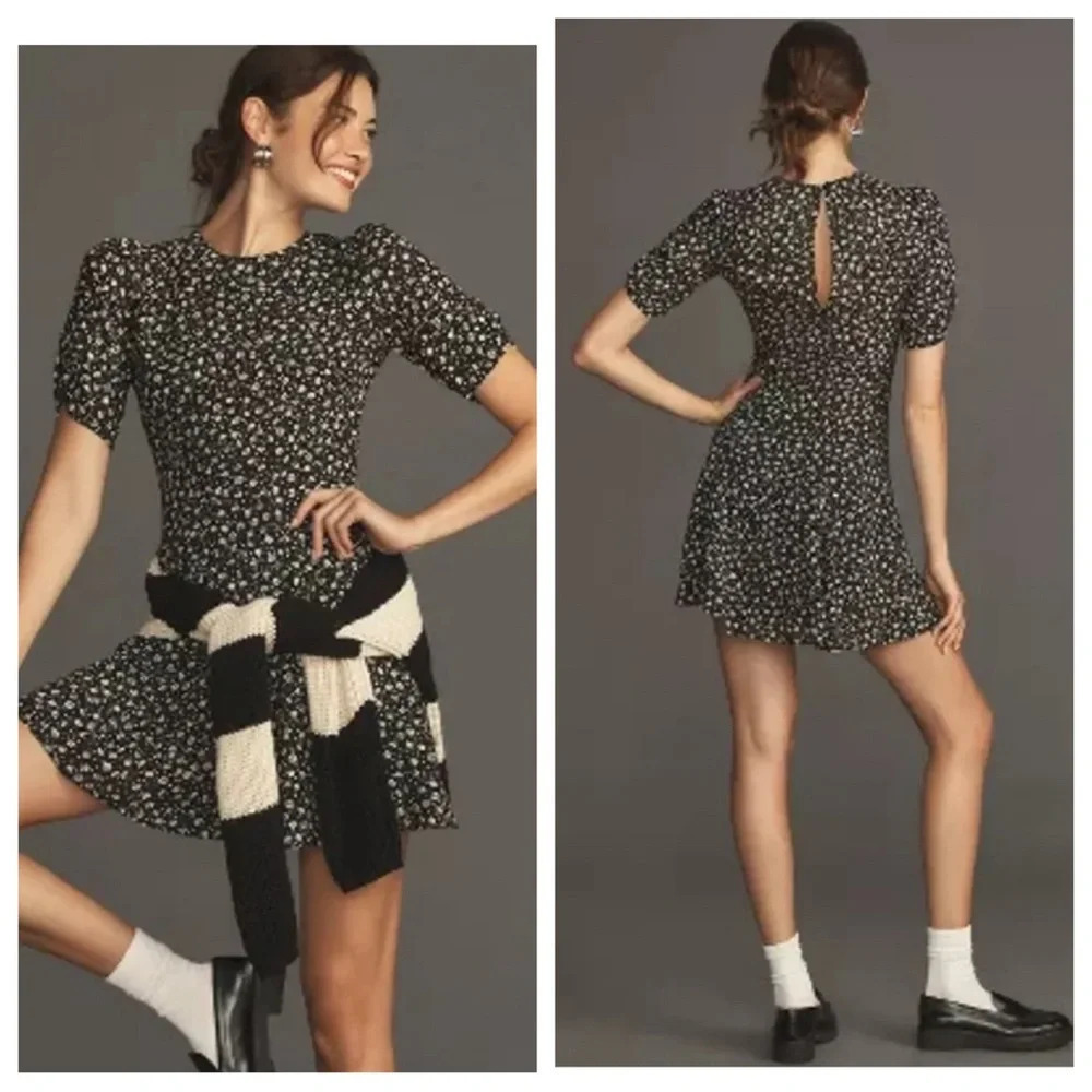 Reformation Gracie black and cream ditsy floral print dress 33323